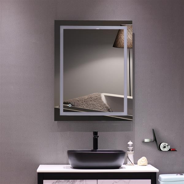 36"x 28" Square Built-in Light Strip Touch LED Bathroom Mirror Silver