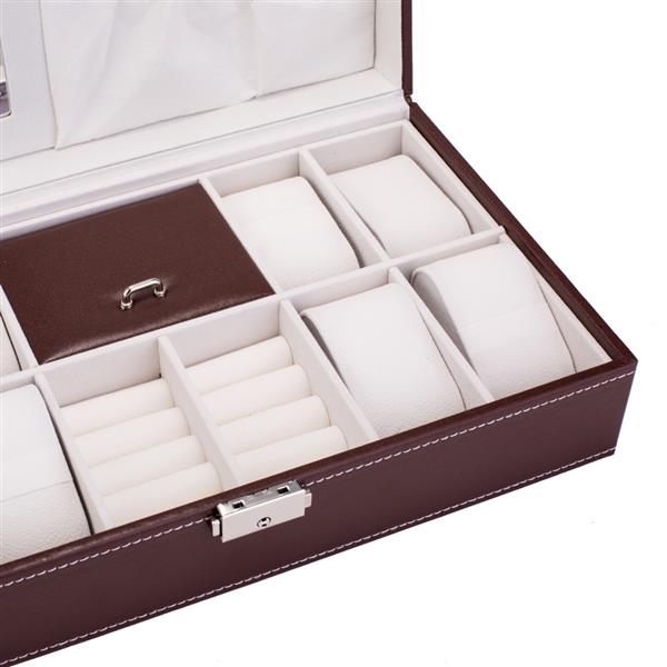 Jewelry Box 8 Slots Watch Organizer Storage Case with Lock and Mirror for Men Women Brown