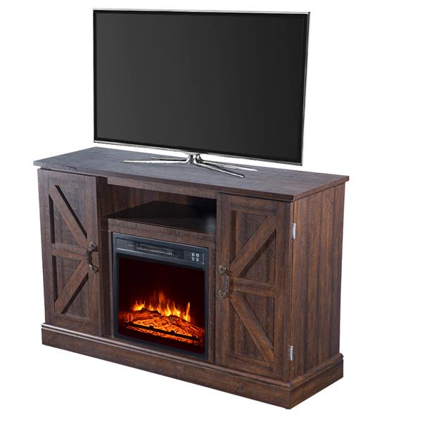 SF103-18G HA115-47 47 Inch Log Brown Fireplace TV Cabinet 1400W Single Color/Fake Firewood/Heating Wire/With Small Remote Control, Movement Black