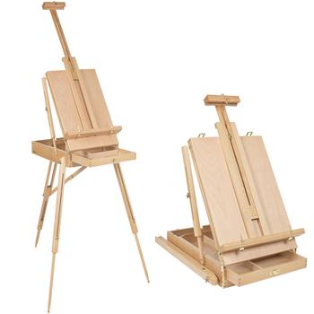 DHX-M Premium Red Beech Portable Sketch Box Oil Painting Easel with Palette 50*34.5*150cm Wood Color