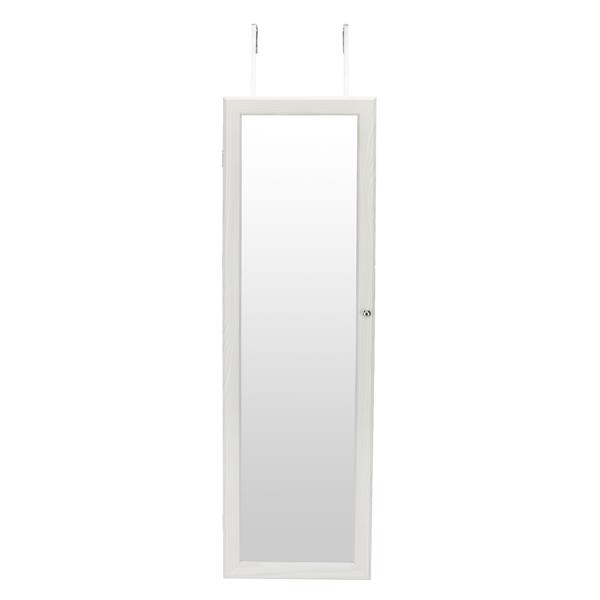 Retro PVC Wood Grain Coating Whole Body Mirror Jewelry Storage Dressing Mirror Cabinet with LED Light White