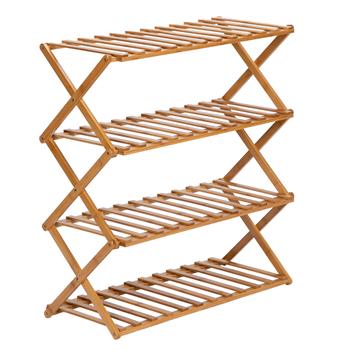 100% Bamboo Plant Frame 4 Layers, Balcony Bamboo Frame Folding Flower Frame, Indoor Office Balcony, Living room, Outdoor Garden Decoration--Natural