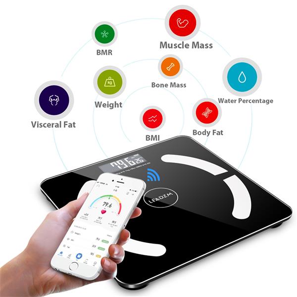 LEADZM Bluetooth Smart Digital Weighing Scale Body Fat Scale OKOK App Black