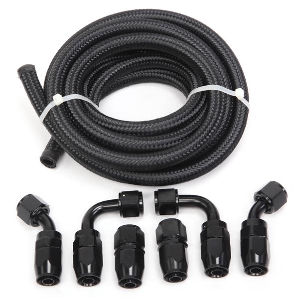 8AN 12-Foot Universal Black Fuel Hose   6 Black Connectors