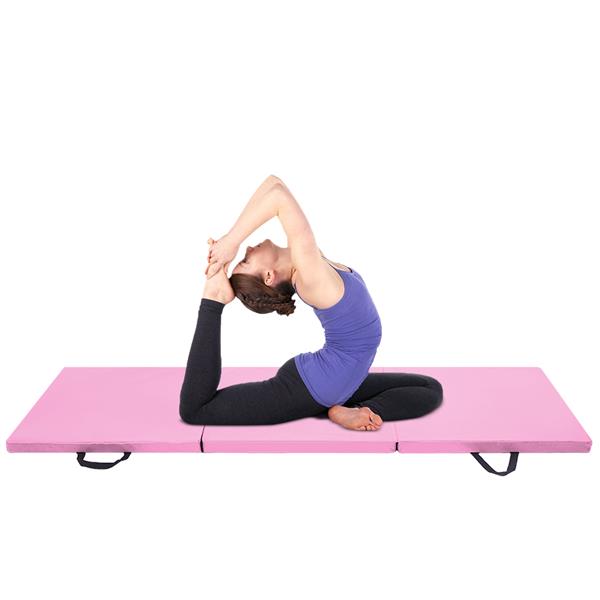 6'x2'x2" Tri-fold Gymnastics Yoga Mat with Hand Buckle Pink