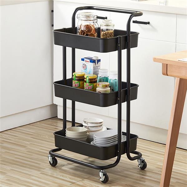 3-Tier Home Kitchen Storage Utility cart Metal&ABS -Black