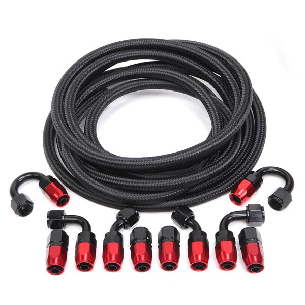 8AN 20-Foot Universal Black Fuel Pipe   10 Red and Black Connectors