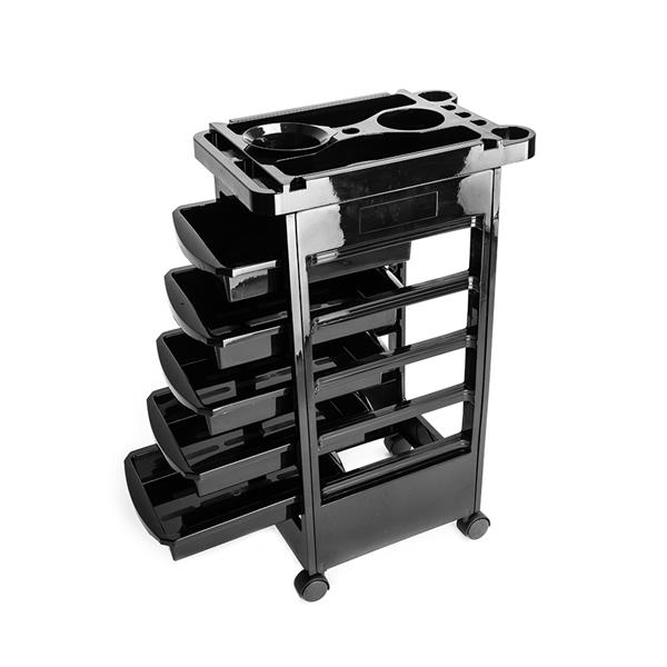 5 Tiers Removable Portable Plastic Hairdresser Beauty Storage Trolley Black