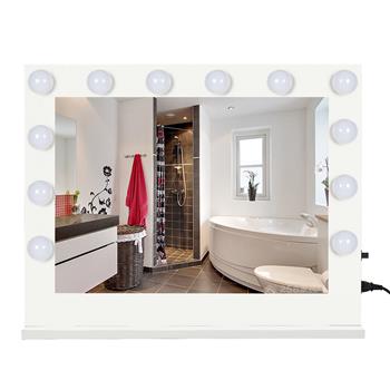 FCH Hollywood Desktop Mirror, Makeup Mirror with Frame, 14 Bulbs-White Square Base