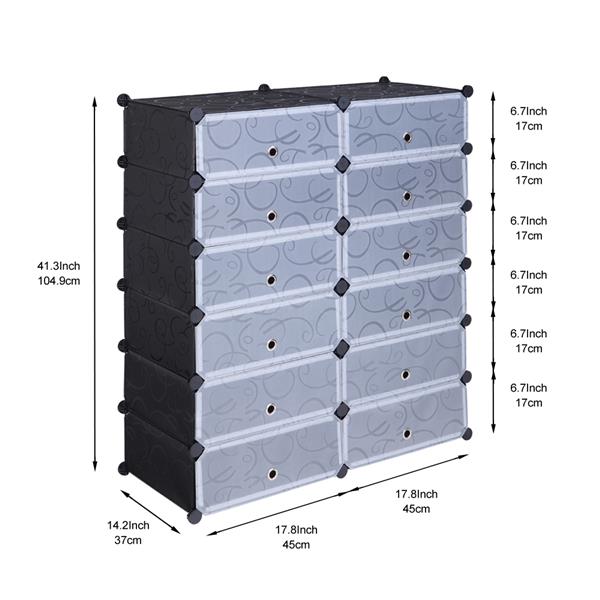 12-Cube Shoe Rack, DIY Plastic Storage Organizer,Modular closet cabinet with Doors