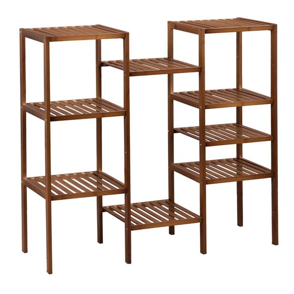 100% Bamboo High-grade Plant Shelf Multi-Functional 9-layer Shelf Flower Pot Shelf Display Shelf 96 * 90 * 33cm-Dark Brown