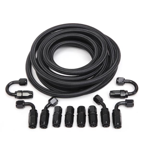 6AN 16 Foot Universal Black Fuel Pipe   10 Black Connectors