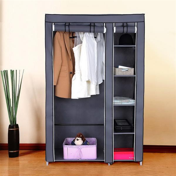 67" Portable Clothes Closet Wardrobe with Non-woven Fabric and Hanging Rod Quick and Easy to Assemble Gray