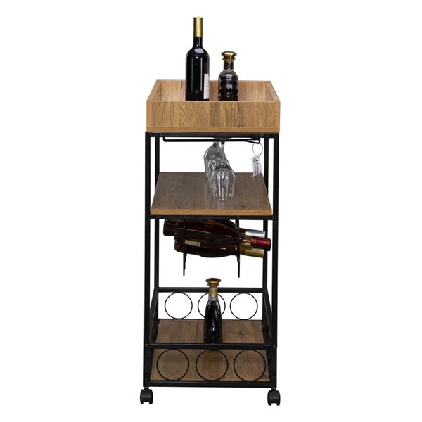 Industrial Wine Rack Cart Kitchen Rolling Storage Bar Wood Table Serving Trolley