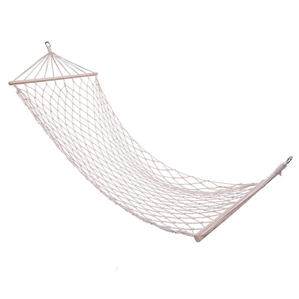 Wood Pole Cotton Rope Hammock Bed with Rope White