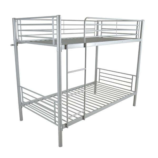 Iron Bed Bunk Bed with Ladder for Kids Twin Size Gray