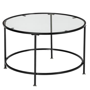 HODELY 36\\" 2 Layers 5mm Thick Tempered Glass Countertop Round Iron Art Coffee Table Black