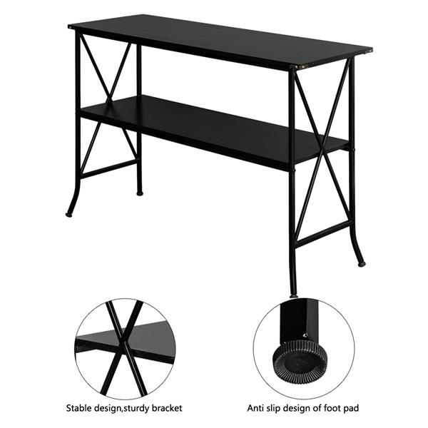 Black MDF Countertop Black Wrought Iron Base 2 Layers Console Table