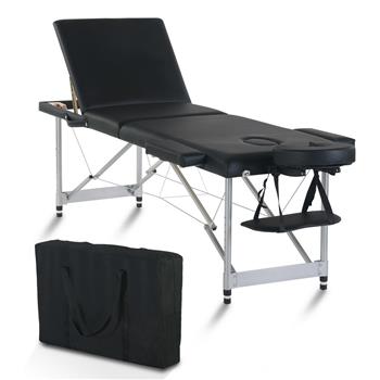 84\\" 3 Sections Folding Portable Aluminum Foot Beauty Massage Bed 60CM Wide Adjustable Height Black
