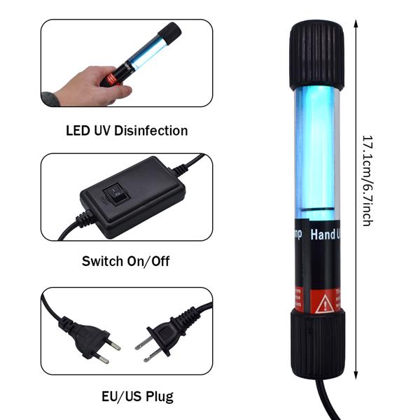 110V Portable 7W Ultraviolet UV Disinfection Lamp Power Cord Length 1.1M US Regulations Black