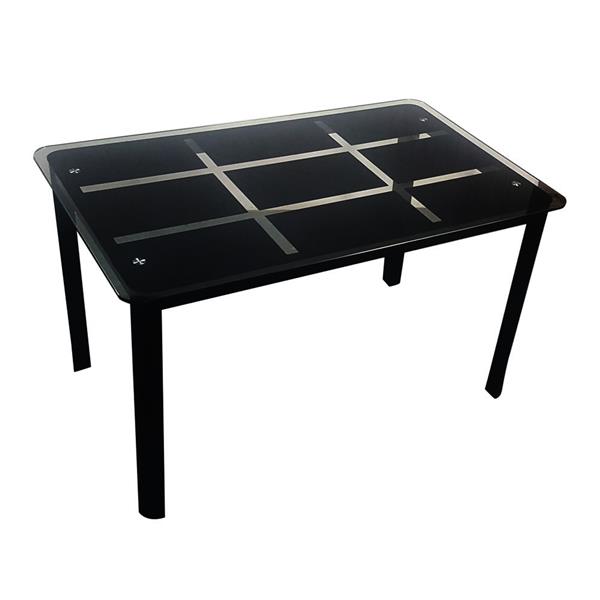 Rectangle Tempered Glass Dining Table with Nine Block Box Pattern Black