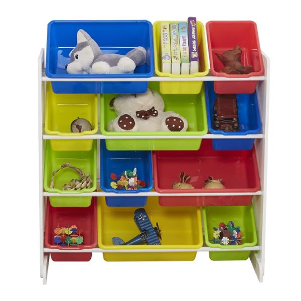 Kids' Toy Storage Organizer with 12 Plastic Bins, White / Primary