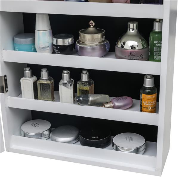 Full Mirror Wooden Wall Mounted 4-Layer Shelf With Inner Mirror 3-Color LED Light Jewelry Storage Mirror Cabinet - White