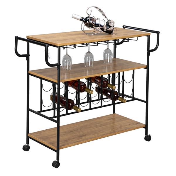 Industrial Wine Rack Cart Kitchen Rolling Storage Bar Wood Table Serving Trolley