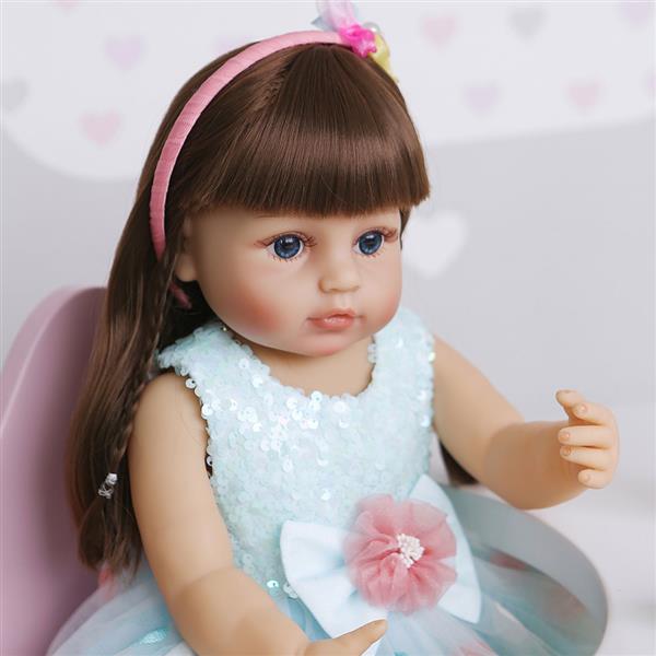 All-Plastic Simulation Doll: 22 Inches Cute Blue Polka Dot Skirt