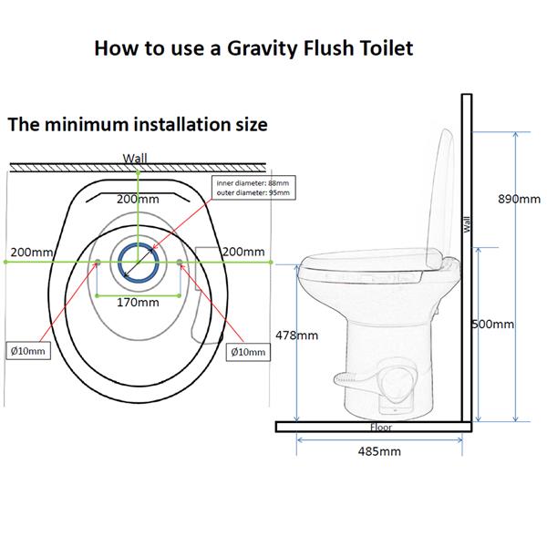 CHH-3702T Gravity Flush Toilet Foot Pedal Flush for Motorhome Caravan Travel