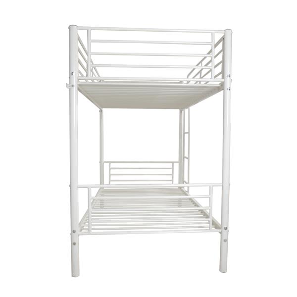 Iron Bed Bunk Bed with Ladder for Kids Twin Size White