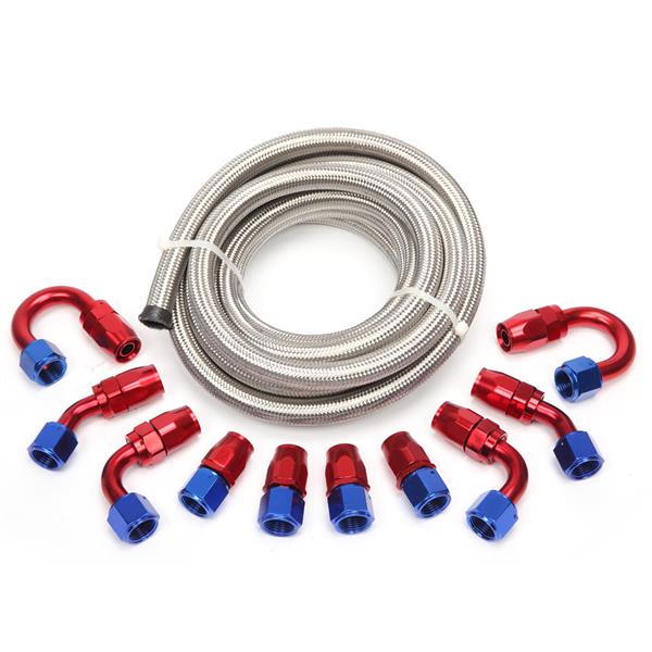 10AN 16-Foot Universal Silver Fuel Pipe   10 Red and Blue Connectors