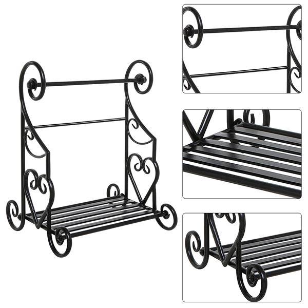 Freestanding Heart Scrollwork Black Metal Kitchen Countertop Paper Towel Holder Stand with Spice/Condiment Shelf Rack