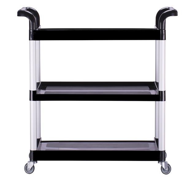 Heavy Duty 3-Shelf Rolling Service / Utility / Push Cart, 390 lbs. Capacity, Black, for Foodservice / Restaurant / Cleaning