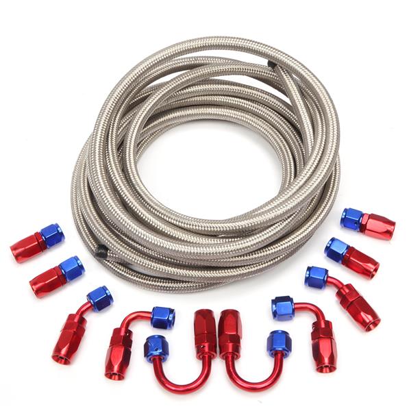 4AN 20-Foot Universal Silver Fuel Pipe   10 Red and Blue Connectors