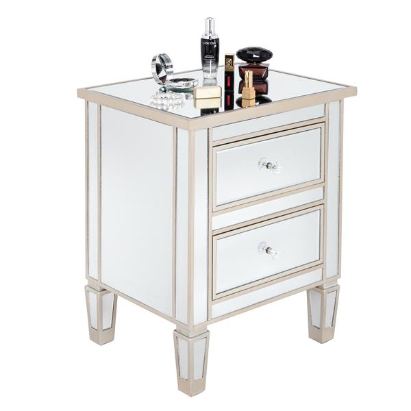 Modern and Contemporary Mirrored 2-Drawers Nightstand Bedside Table Silver Rose