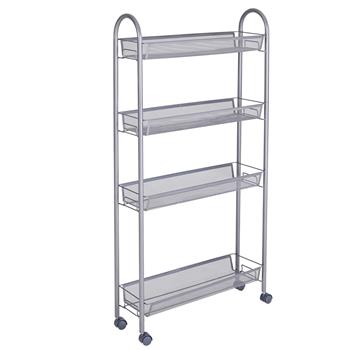 Honeycomb Mesh Style Four Layers Removable Storage Cart Silver