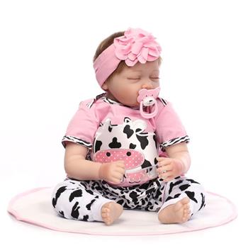 【Do Not Sell on Ebay】22\\" Mini Cute Simulation Baby Sleeping Baby in Cow Pattern Clothes Pink
