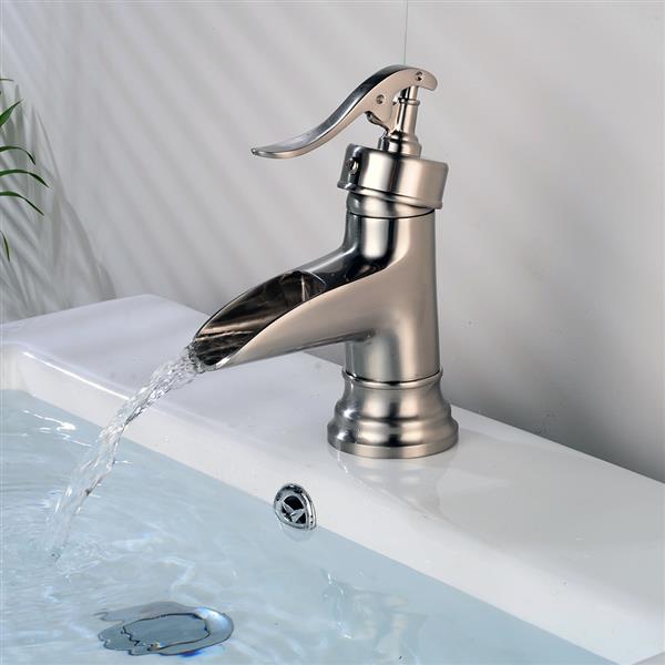 Classic Brushed Waterfall Bathroom Basin Faucet Sink Mixer Tap Silver