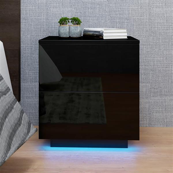 LED Double Side Cabinet Bedside Table Black