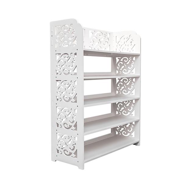 Wood-plastic Board Five Tiers Carved Shoe Rack White B