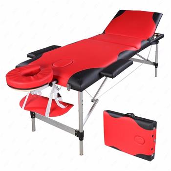 3 Sections Folding Aluminum Tube SPA Bodybuilding Massage Table Red with Black Edge