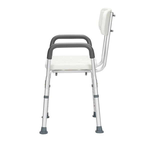 Aluminum Alloy Lifting Bath Chair 6 Files With Armrests With Backrest PE Seat Stool Rubber Floor Mat White