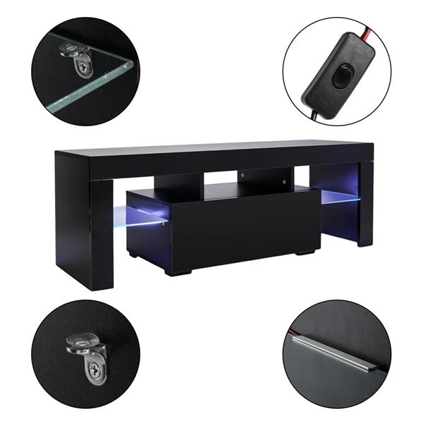 Elegant Household Decoration LED TV Cabinet with Single Drawer Black