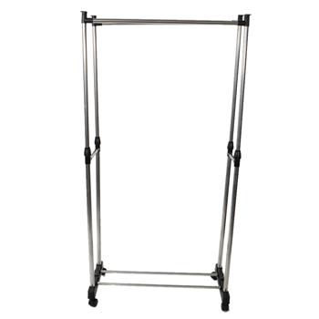 Dual-bar Vertically-stretching Stand Clothes Rack with Shoe Shelf Silver