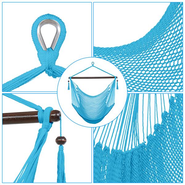 Caribbean Large Hammock Chair Swing Seat Hanging Chair with Tassels Light Blue