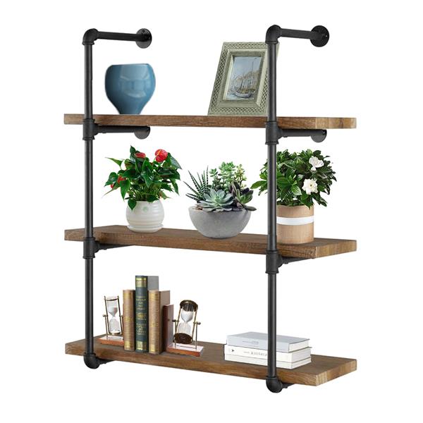 42" Tall Industrial Wall Mount Iron Pipe Shelf Shelves Shelving Bracket Vintage Retro Black DIY Open Bookshelf (2 Pcs 4Tier Hardware Only) 