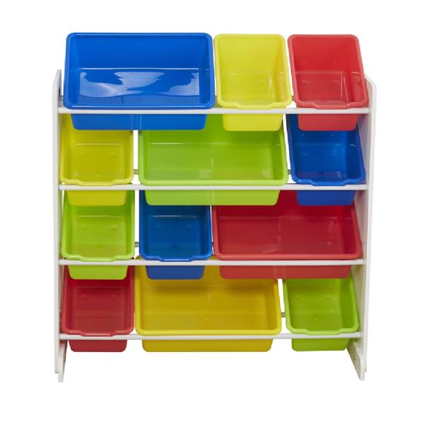 Kids' Toy Storage Organizer with 12 Plastic Bins, White / Primary