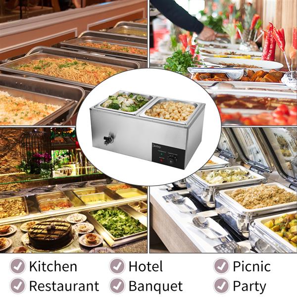 XTC1P-1/2 110V 600W 10.6QT/10L 2 Cells Bain Marie Food Warmer