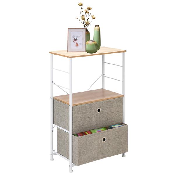 Nightstand 2-Drawer Shelf Storage - Bedside Furniture & Accent End Table Chest For Home, Bedroom, Office, College Dorm, Steel Frame, Wood Top, Easy Pull Fabric Bins, Linen / Natural